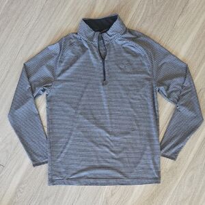 Men's Under Armour Size M. 1/4 Zip Golf Long Sleeve. Striped Grey. Loose